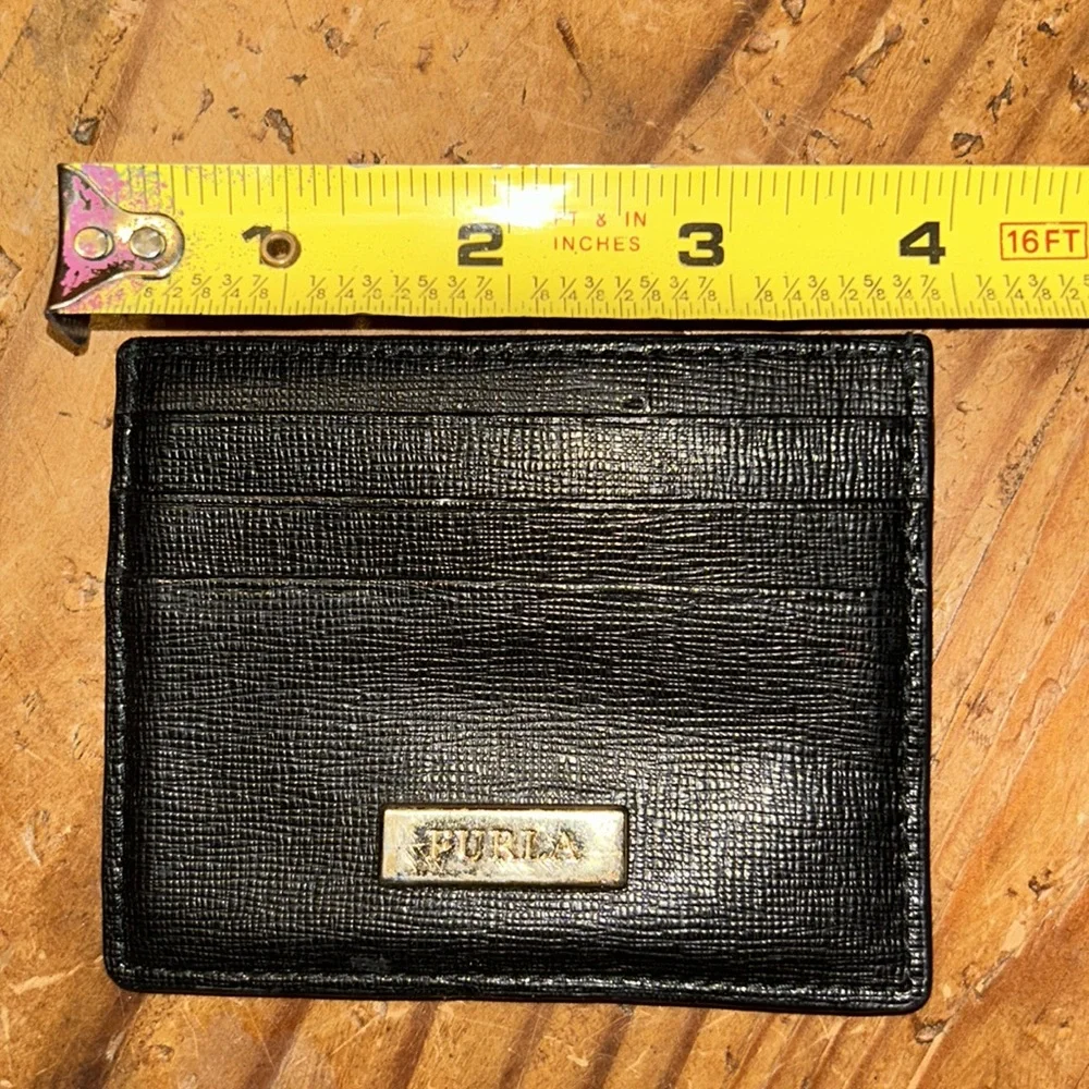 FURLA Black textured onyx Saffiano leather card & credit card holder men’s style